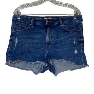 H&M Distressed Denim Shorts Womens Size 14 Blue Frayed Hem Casual